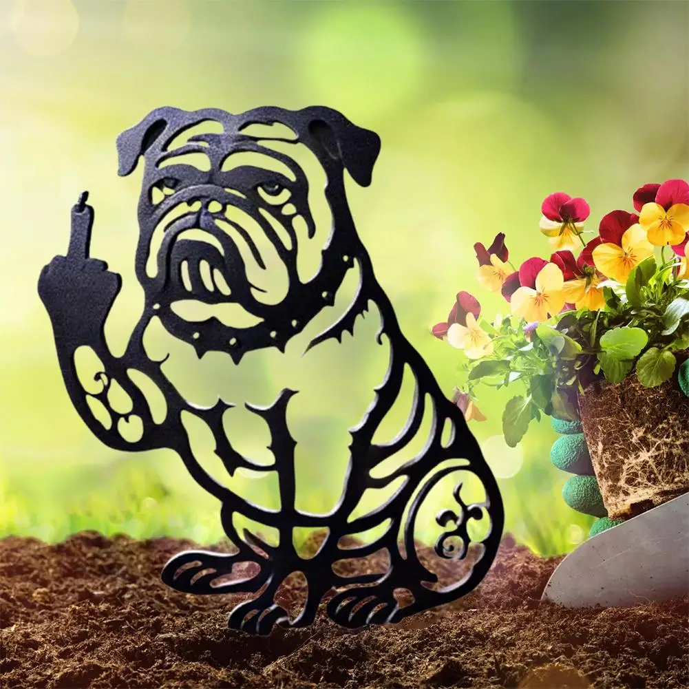 Funny Bulldog Metal Garden Decor Creative Animal art Silhouette Ornament Yard Stakes Decoration For Flower Bed and Patio