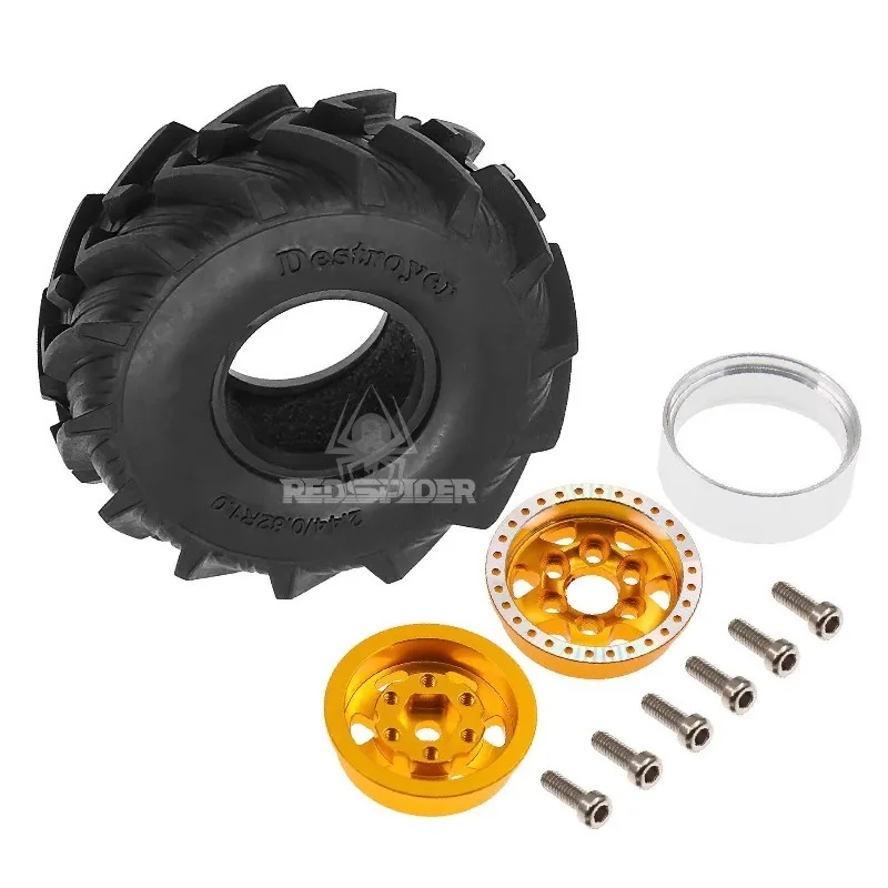 1.0 Beadlock Wielen en Modderbanden Set voor 1/24 1/18 RC Crawler Auto SCX24 TRX4M FCX24M FCX18 TRX4M UTB18