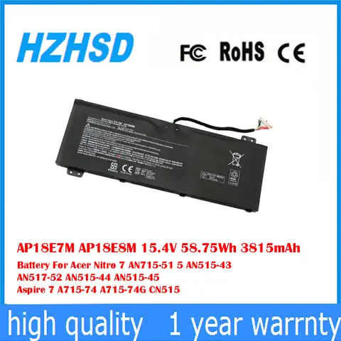 AP18E7M AP18E8M 15.4V 58.75Wh 3815mAh Batteria Per Acer Nitro 7 AN715-51 5 AN515-43 AN517-52 AN515-44 AN515-45 Aspire 7 A715-74