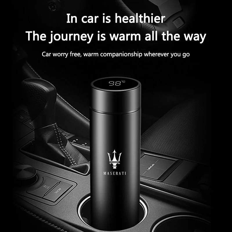 Car 500ml Portable Coffee Thermos Car Smart Stainless Steel Insulation Cup For Maserati Quattroporte Spyder Levante GranTurismo