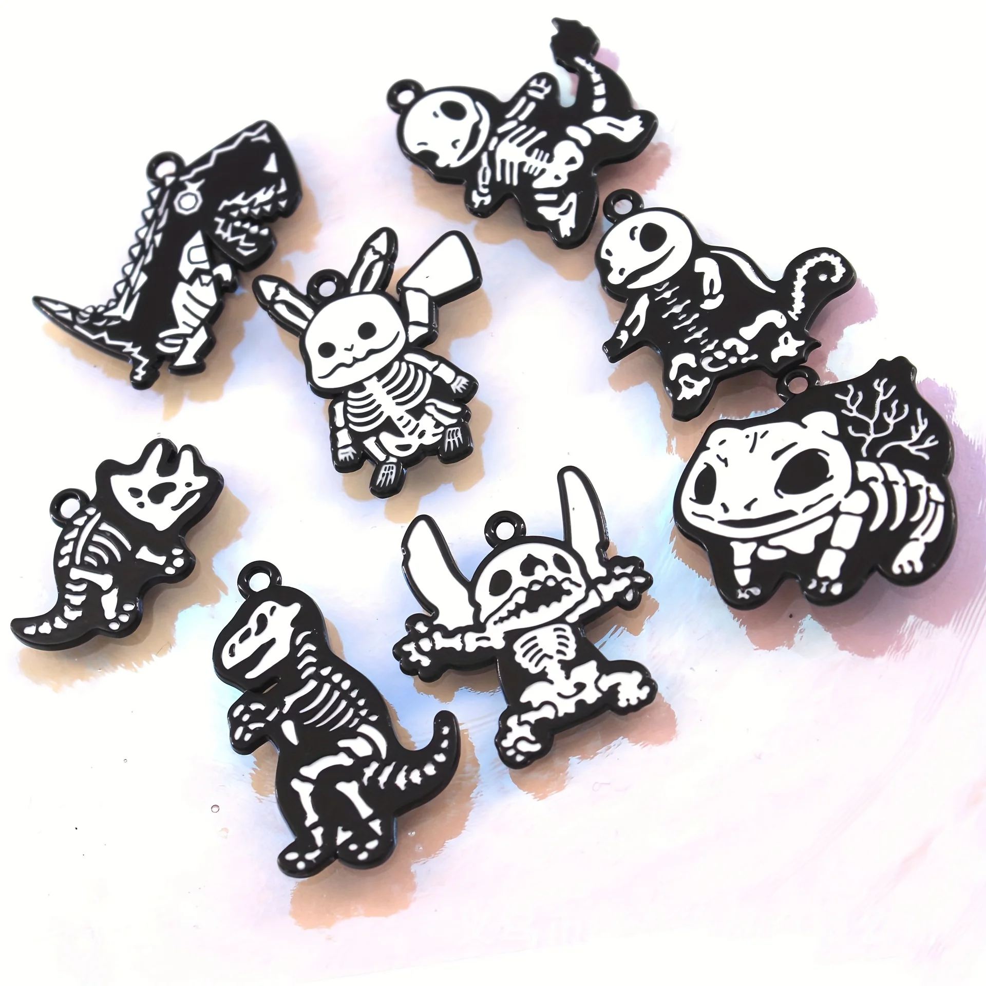 8pcs Super Cute Fossil Dinosaur Elf DIY Alloy Drip Oil Pendant Keychain Pendant Accessories