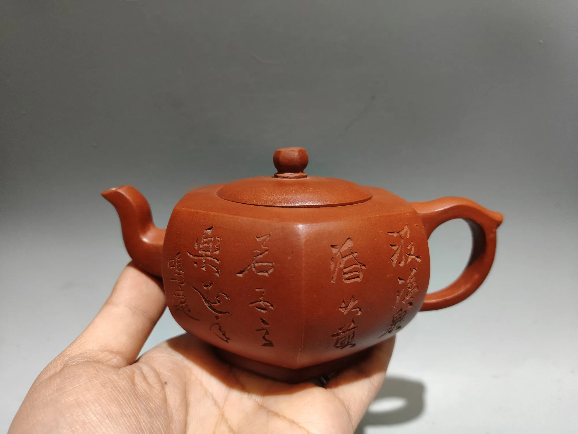 Yixing Purple Clay Teapot Red mud Six sided pot Engraved Poetry Pot Kettle Teapot Flagon Ornaments