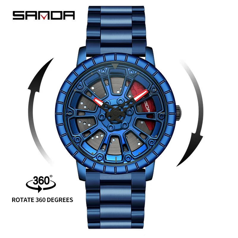 Fashion Sanda P1058 Full Stainless Steel Band Quartz Sports Trend Manufacturer's Creative Hollow Men's Watches Relogio Masculine