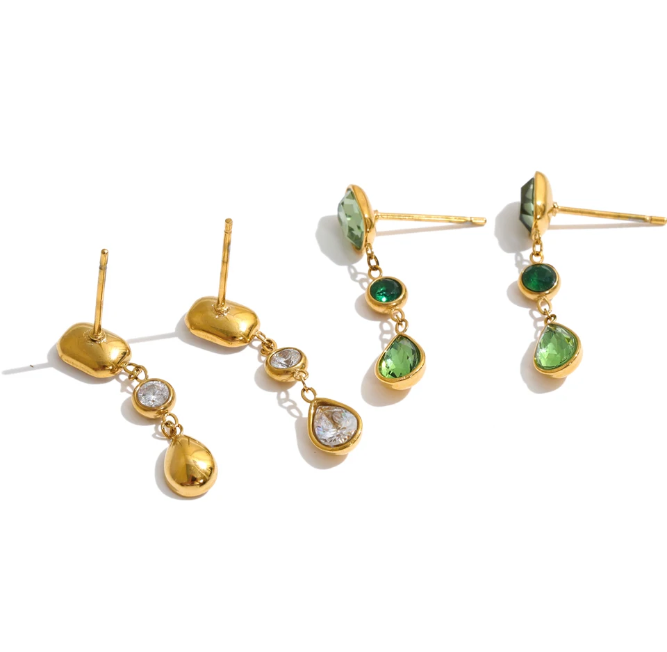 Yhpup Edelstahl Runde Tropfen-Ohrringe 18K PVD-beschichtet Zirkonia Stilvoller Zarter Moderner Schmuck Geschenk – Detail 3
