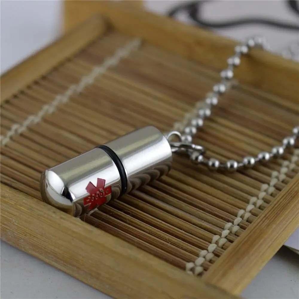 Ожерелье с подвеской в форме таблетки из нержавеющей стали, серебряный контейнер на память, подвеска с идентификатором оповещения, медицинская идентификация оповещения, форма таблетки