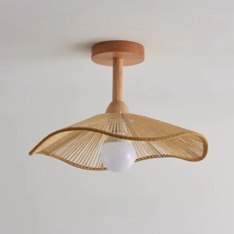 Log Wind Retro Walnut Color Room Light Art Creative Design Feeling Ceiling Light Wavy Lotus Leaf Shape Bedroom Lamps