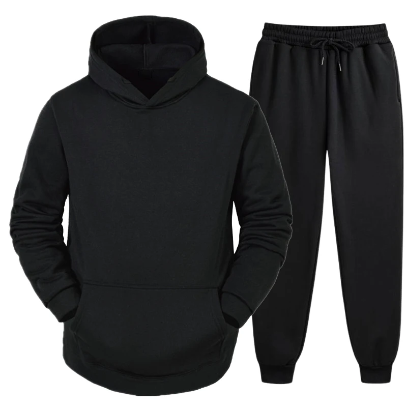 Casual Solid Color Hoodies and Sweatpants High Quality Mens Home Outdoor Long Sleeved Tracksuit Autumn Winter Jogging Sportwear