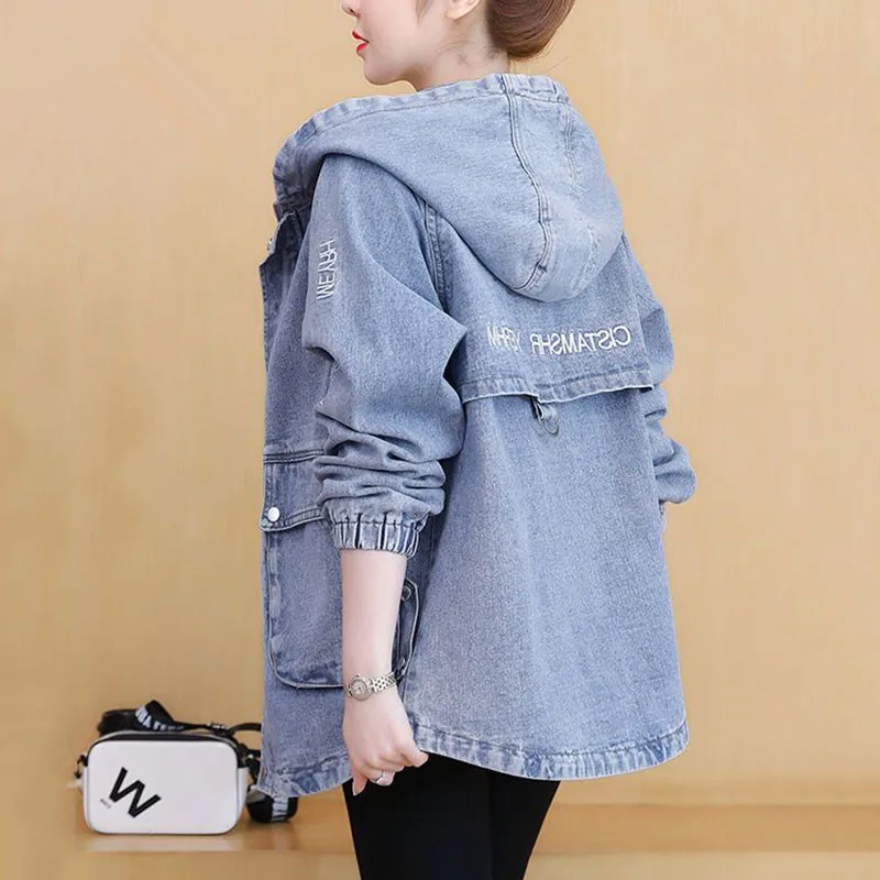 

Super Dalian Hat Denim Jacket Women's Letter Embroidery Boyfriend Jean Coats Casual Loose Spring Autumn Zipper Denim Tank Top