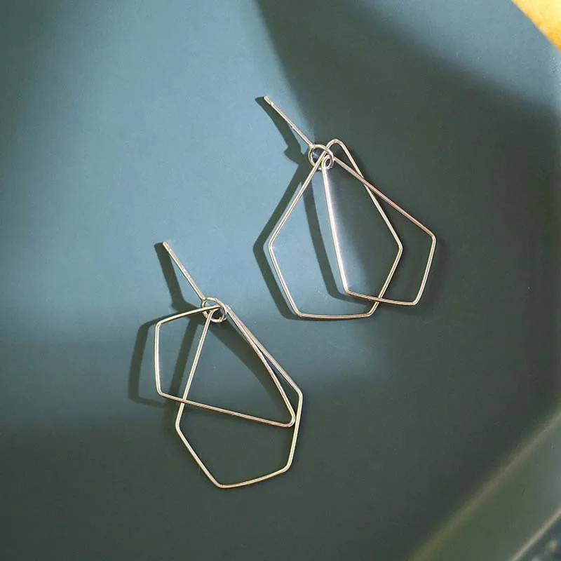 KOFSAC Occident Geometric Earrings for Women's Temperament Individualized Line Earstuds 925 Silver Earring Chic Girl Jewelry