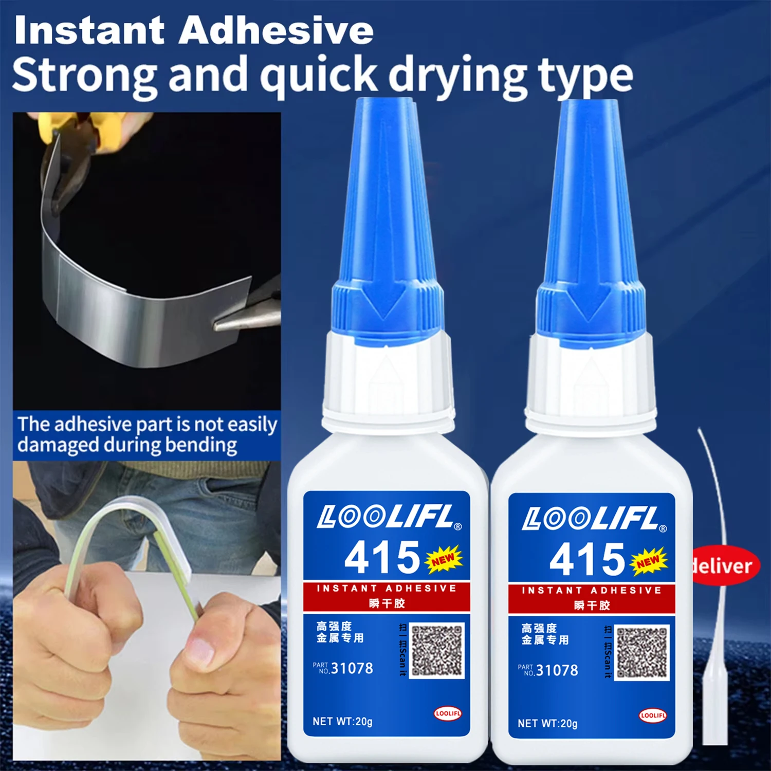 LOOLIFL 415 Super Glue Cyanoacrylate Instant Adhesive Fast Drying Strong Bond for Universal Plastic Rubber Metal Wood Ceramic