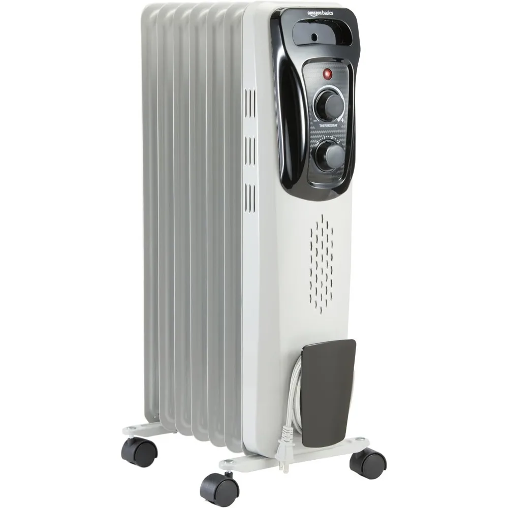 Oil Heater, Radiator Heater for Indoor Use, With Over-Heat Protection, 7 Oil-Filled Steel Fins, 3 Heat Settings, 1500W