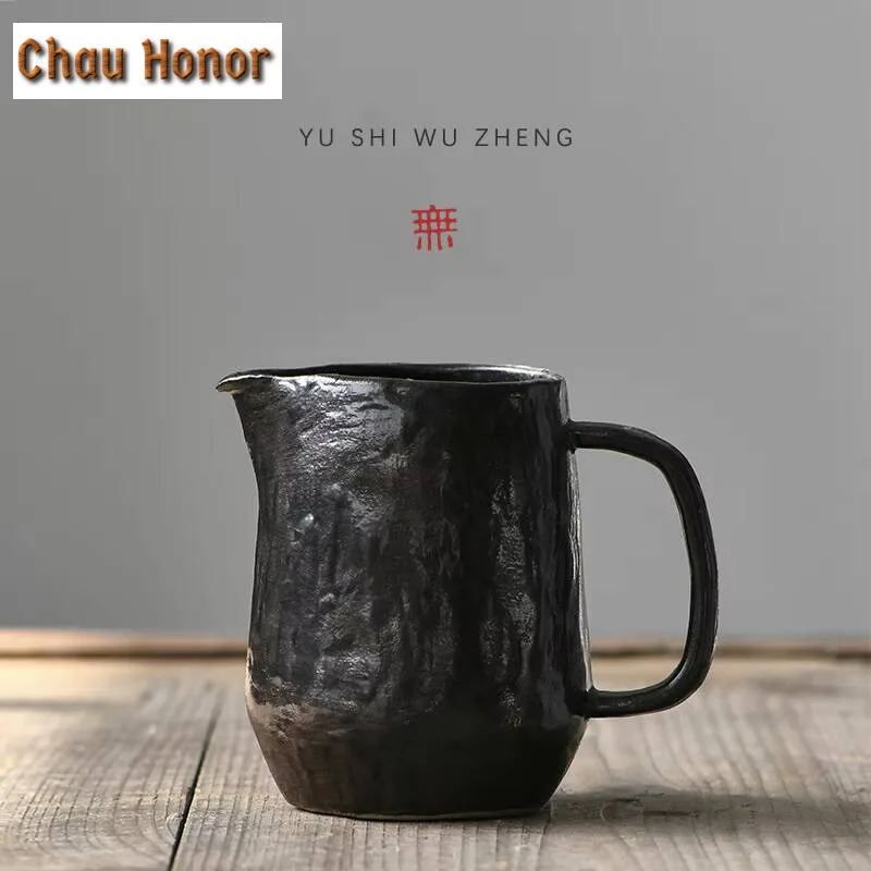 300ml Japanese Rough Pottery Coffee Pot Handmade Ceramic Hand Flushing Share Cup Creative Handle Public Tea Pitcher Justice Cup