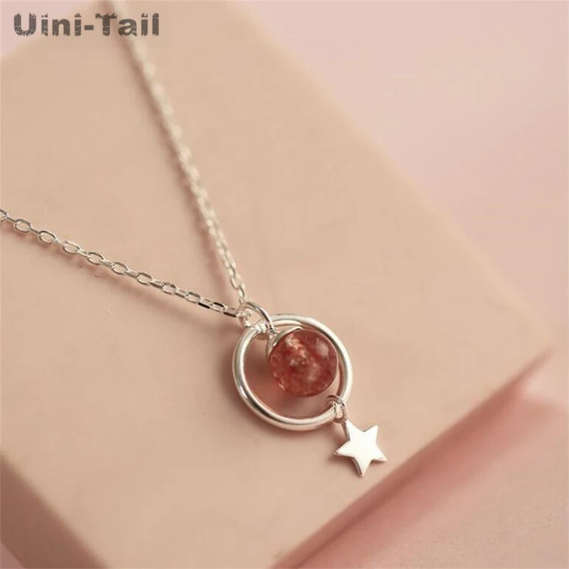 Uini Tail Hot Selling New 925 Tibetan Silver Fashion Fresh and Cute Star Strawberry Crystal Necklace with Dynamic High Quality