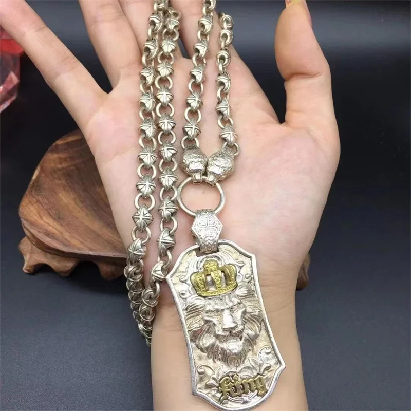 

Mai chuang/ Tibetan Silver Constellation Female Hip-Hop Lion Head Necklace Pendant Versatile Men women Fashion Personalized Gift