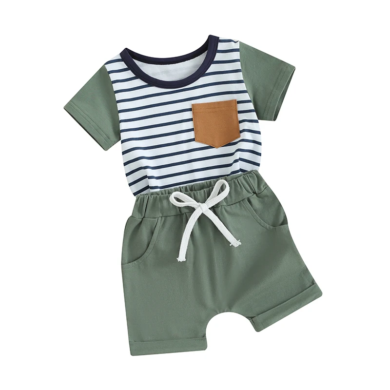 Kupretty Toddler Baby Boy Summer Clothes Color Block Short Sleeve T-shirts Shorts 3 6 9 12 18 24 Month 2T Outfits Set