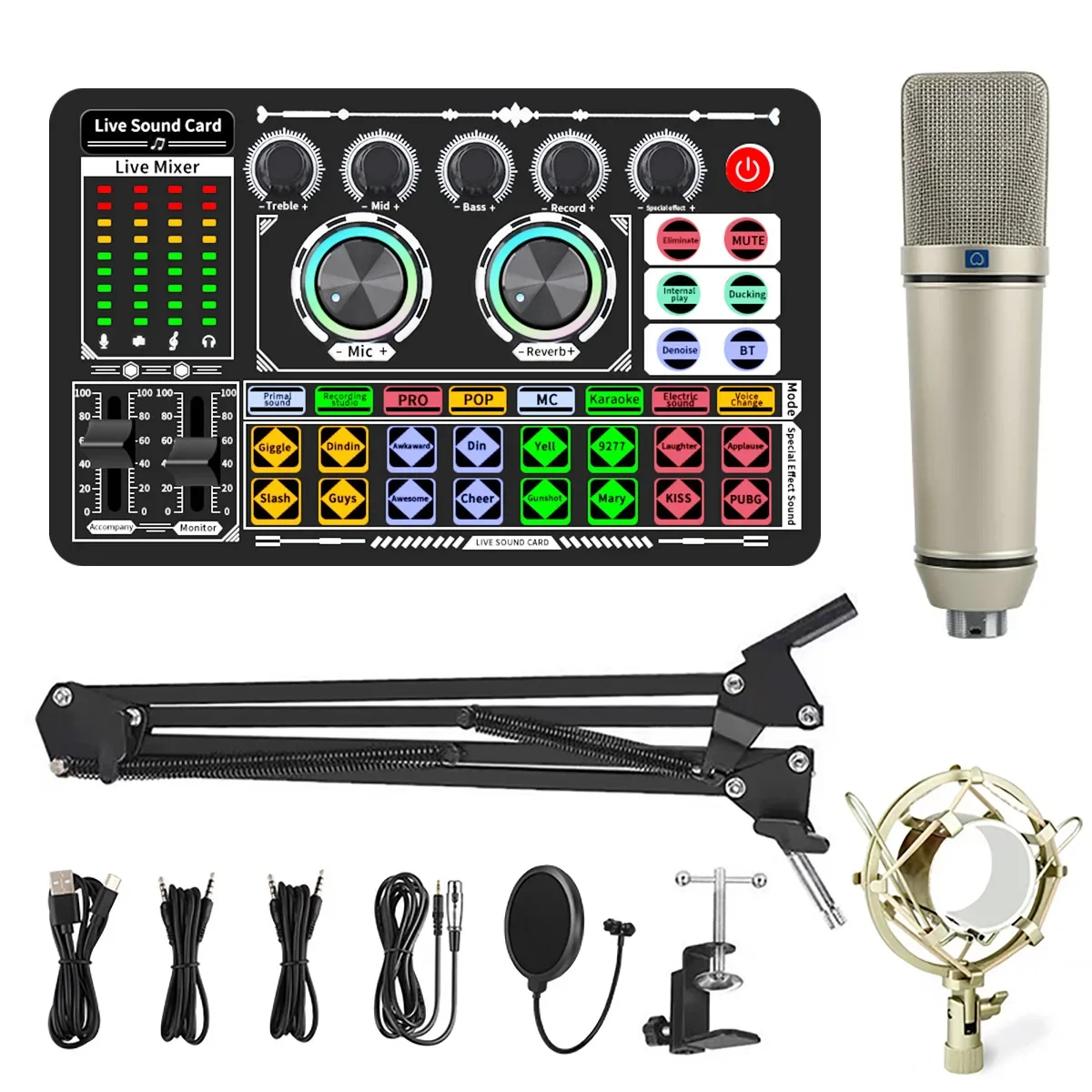 F999 Sound Card Set Professional Audio 48V Condenser Mic Studio