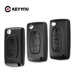 KEYYOU-3/2 버튼 접이식 원격 플립 자동차 키 셸 케이스, 푸조 206 sw 407 시트로엥 C2 C3 C4 C5 C6 berlingo