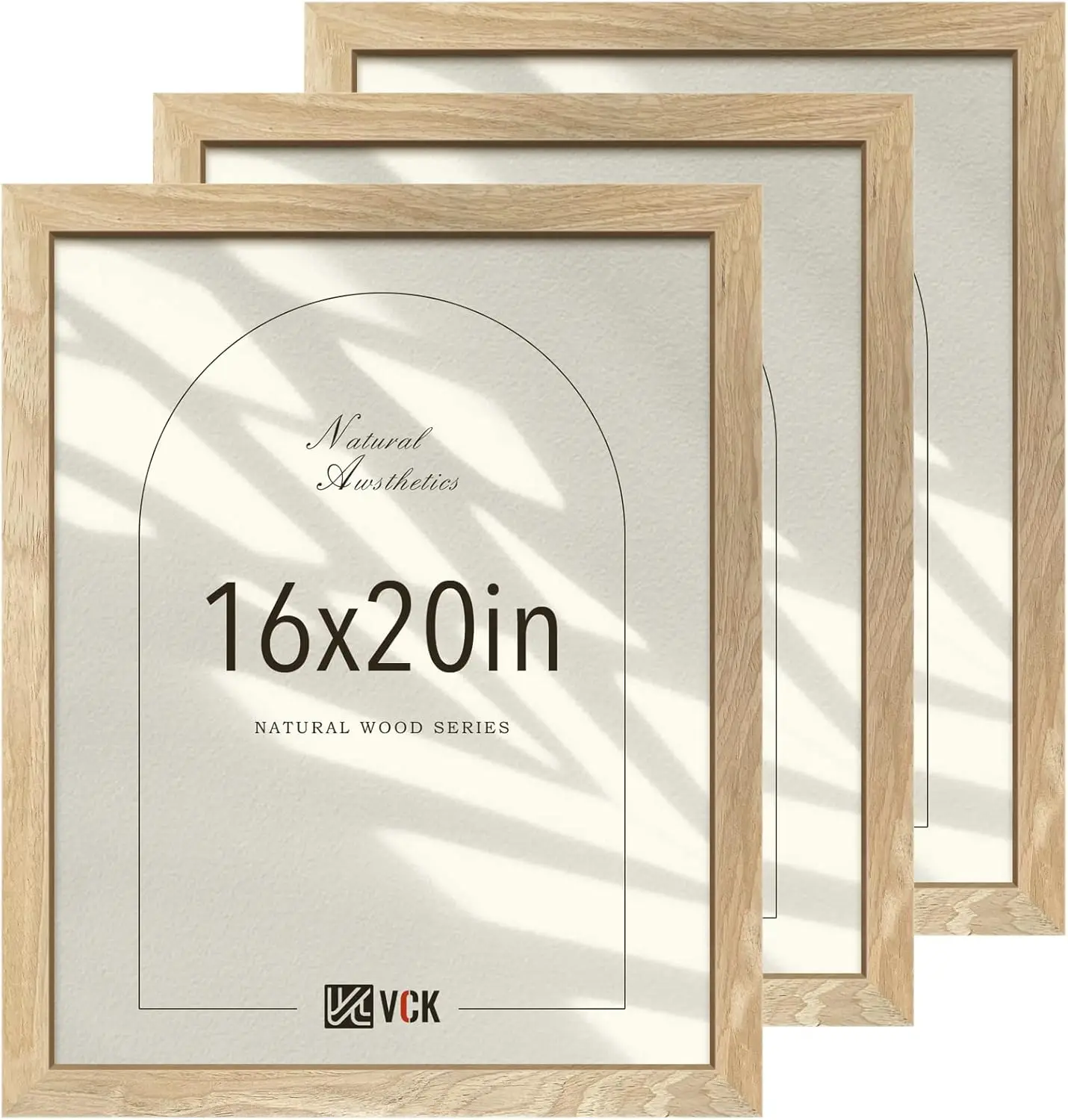 

16x20 Poster Frames for Wall - 3 Pack, Beige Natural Solid Wood Picture Frame with Wood Grain