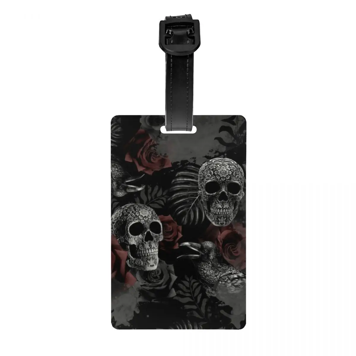 Skull Flowers Luggage Tag Halloween Rose Floral Suitcase Baggage Privacy Cover ID Label