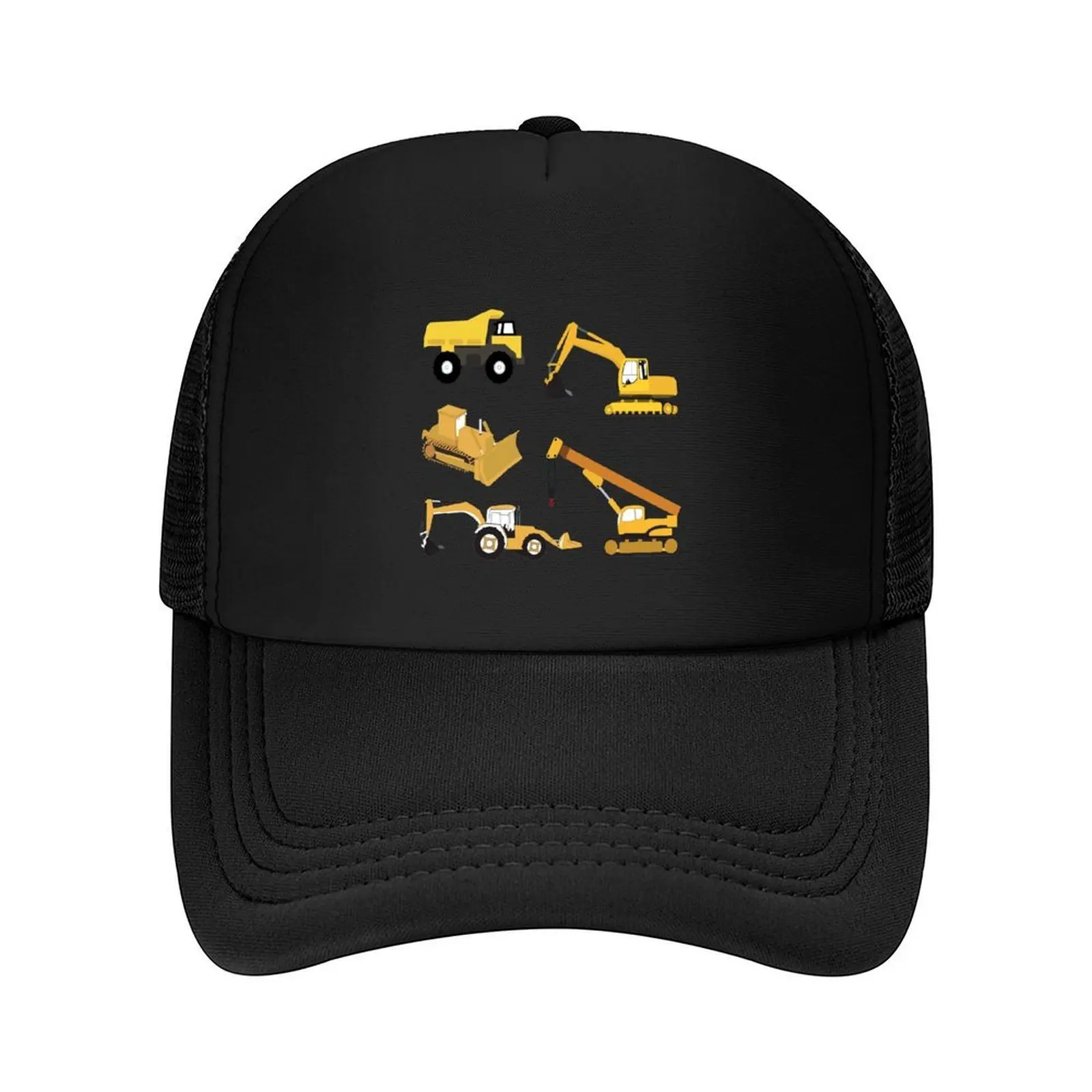 

Construction Trucks - Excavator, Crane, Bulldozer and Backhoe Baseball Cap black birthday Men Golf Wear Women's