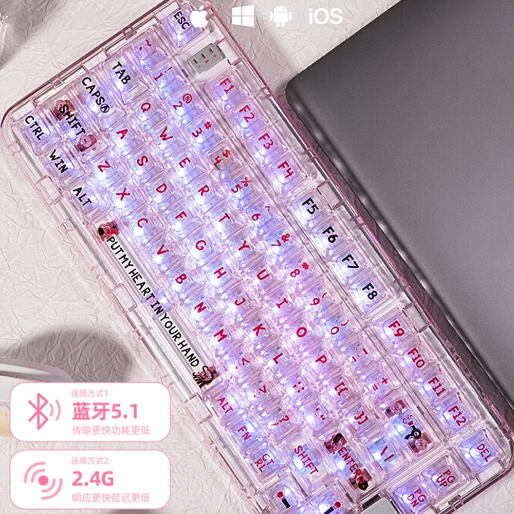 Coolkiller Ck75 Wireless Mechanical Keyboard My Queen 3 Mode Hot-Swap Bluetooth Keyboards Transparent RGB Gasket Gaming Keyboard