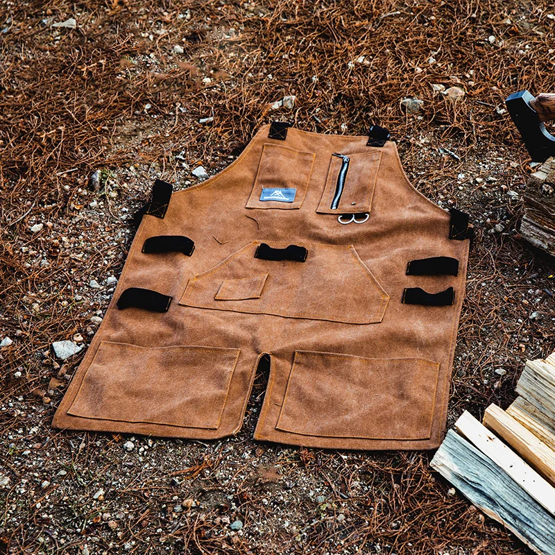 Outdoor Canvas Apron for Camping, Multi Pocket Work Clothes, Horticultural and Woodworking Clothing