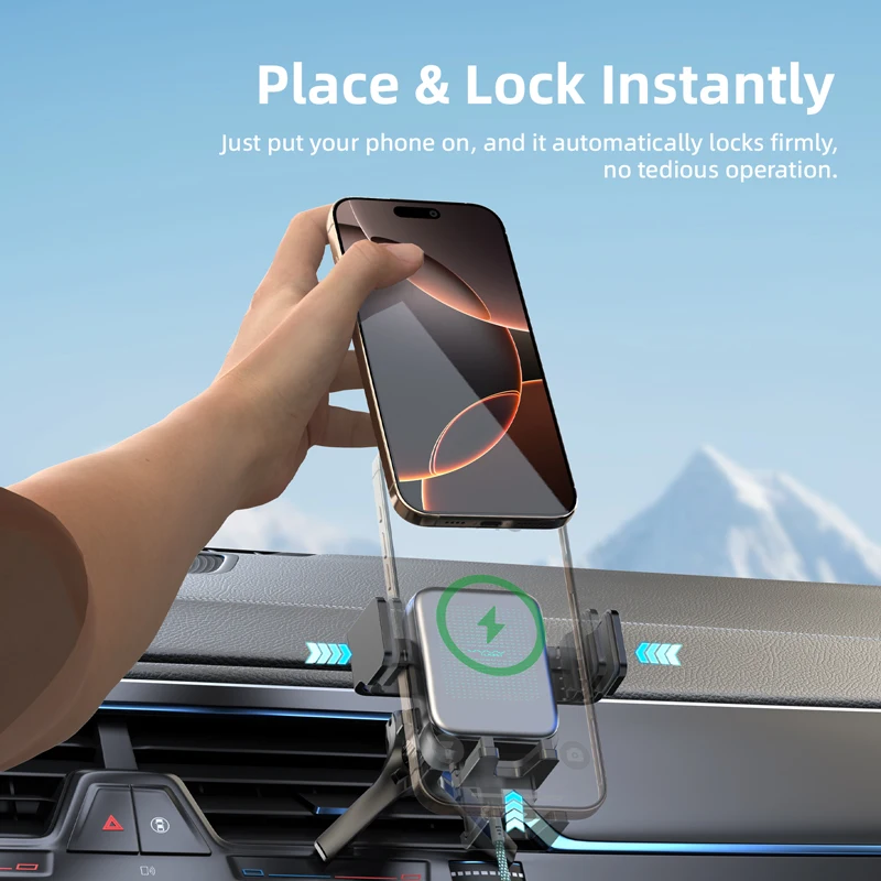 Vyvylabs 360° °   Verstellbarer Handyhalter für Auto-Entlüftungsöffnungen, Autotelefonhalterung, 15 W, schnelles Aufladen, universelle Handyhalterung für iPhone