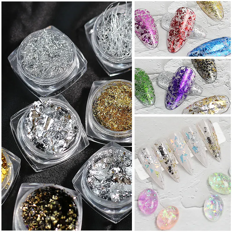 Arte Clavo 12pcs Spangles Nail Glitter Flakes Sequin Set Rose Gold Silver DIY Butterfly Dipping Powder for Acrylic Nails Tools