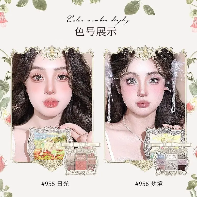 フラワーノウズリトルエンジェルアイシャドウパレット 6 色エンボスマットパールグリッターレトロアイシャドウデイリーメイクアップ化粧品