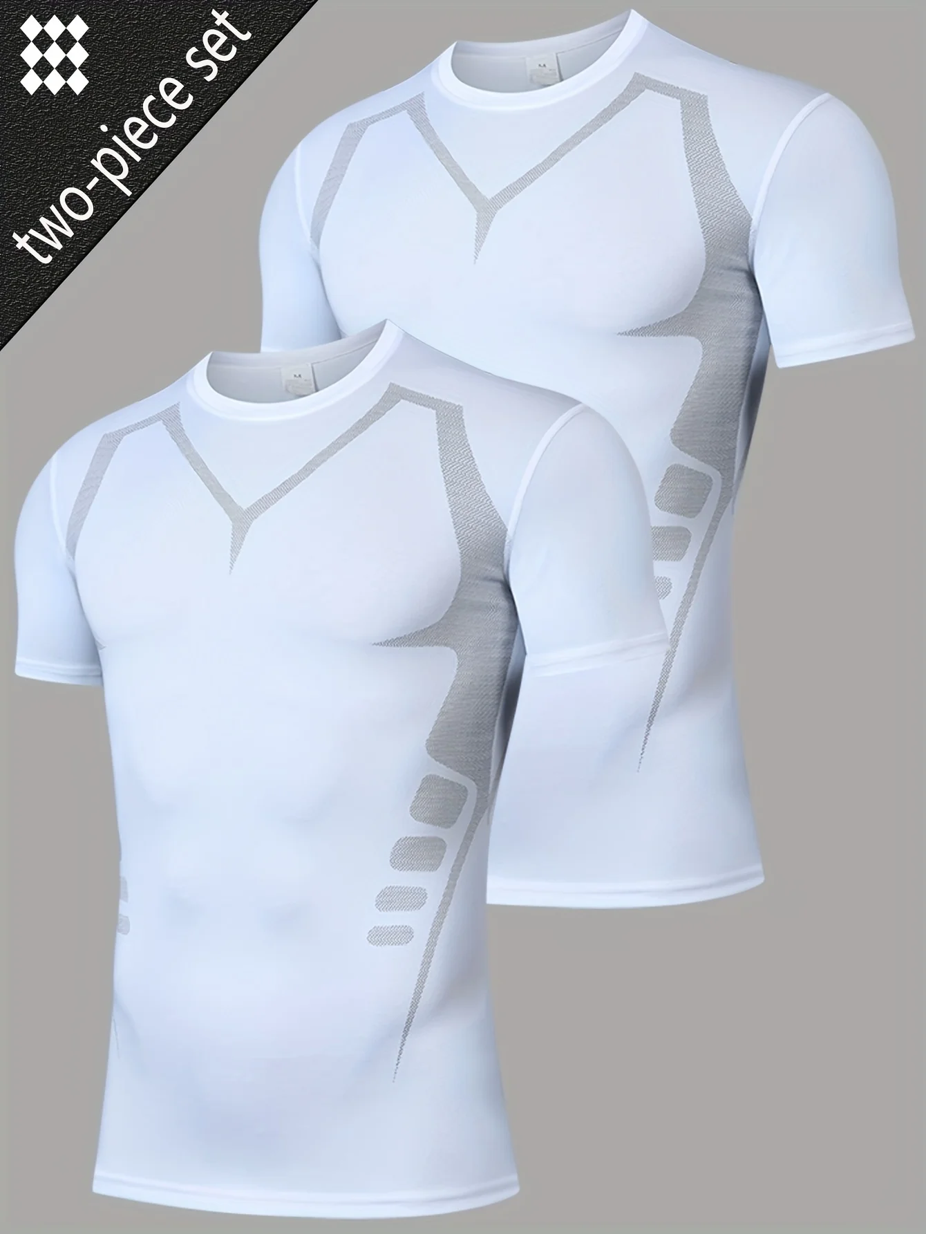 

Two-piece men's fitness wear, short-sleeved tight running sweat-absorbing T-shirt, basketball training top