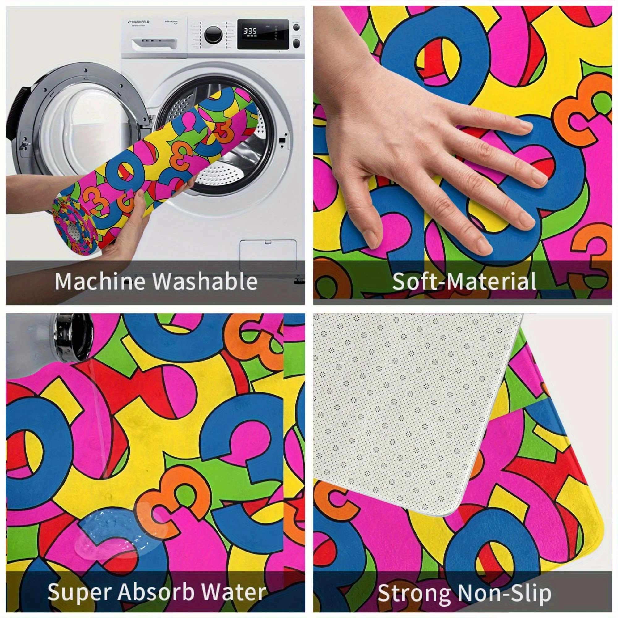 قطعة واحدة من ممسحة مسامية غير قابلة للانزلاق بتصميم رائد الفضاء - سجادة أرضية مستطيلة خفيفة الوزن قابلة للغسل في الغسالة، ماصة ويلكو ذات طابع مساحة نابضة بالحياة