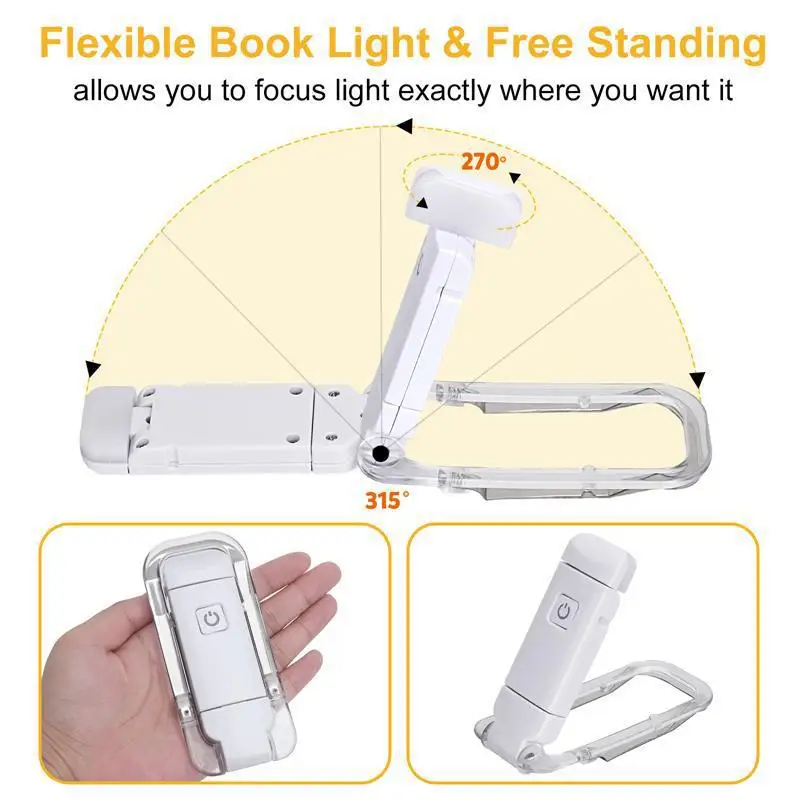 LED Rechargeable Book Reading Light Brightness Adjustable Eye Protection Clip Book Light Portable Bedroom Bookmark Read Light