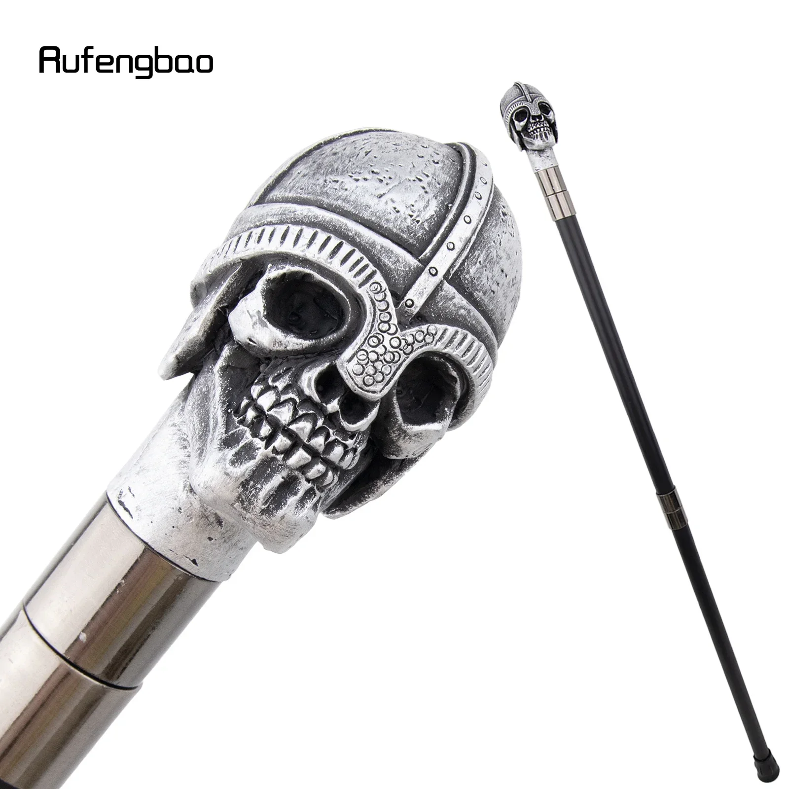 Silver Resin Helmet Skull Head Walking Cane Fashion Decorative Steel Stick Gentleman Elegant Cosplay Cane Knob Crosier 94cm