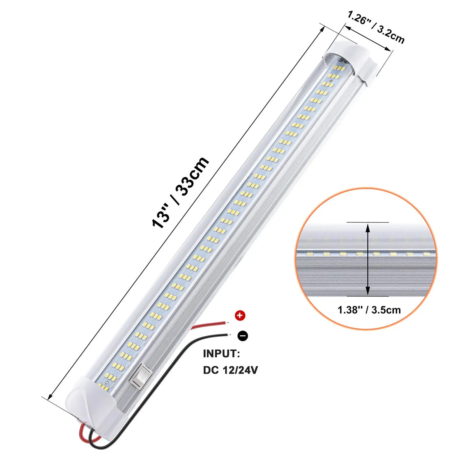 

Светодиодная алюминиевая лента для внутреннего освещения транспортных средств 12В/24В (для грузовиков, автодомов, лодок) с выключателем и гибким креплением