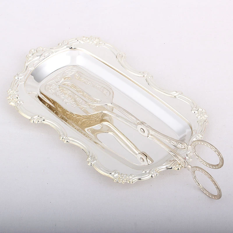 Silver Plated Fruit Cake Snack Tray European Style Iron Metal Kitchen Party Decor Storage Serving Plate for Household Collection view 4