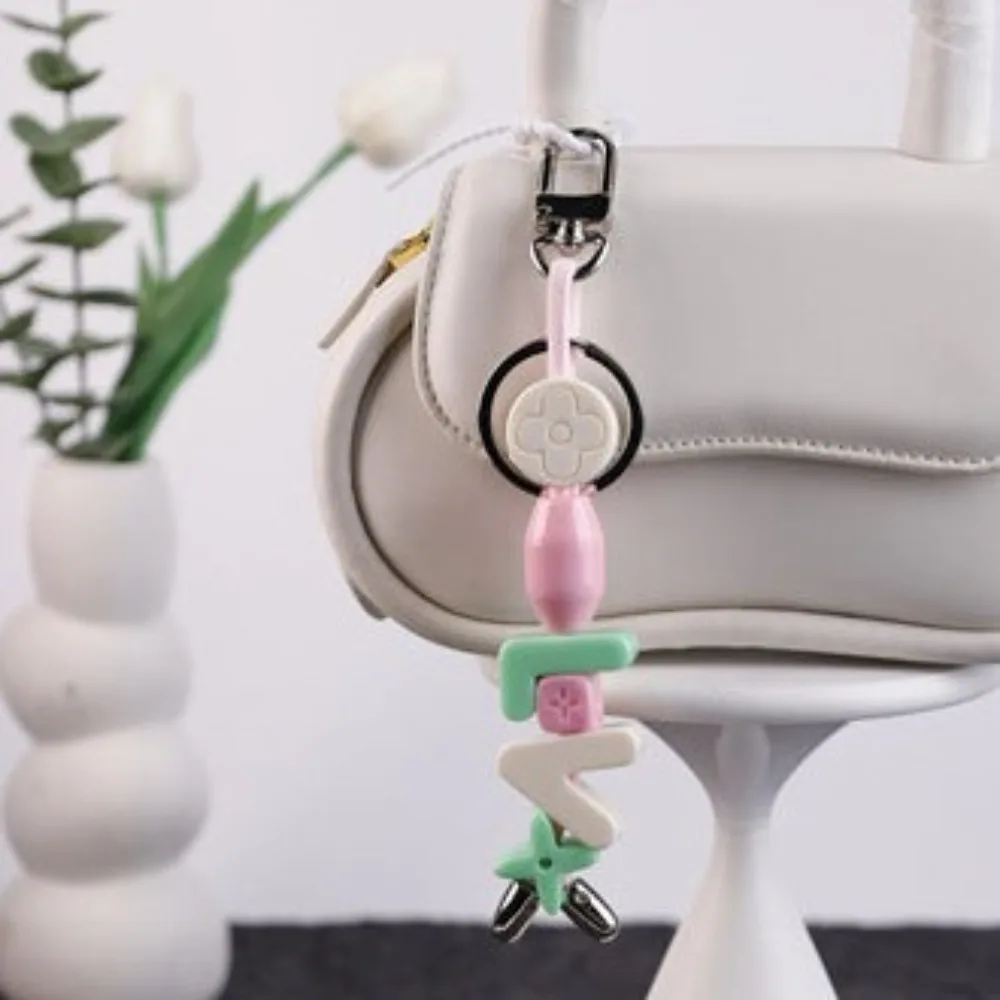 

Kawaii-Cute Dopamine Letter Bag Pendant Anti-lost DIY Y2K Beaded Chain Keyring Handmade Jewelry Car Key Chain Key Holder