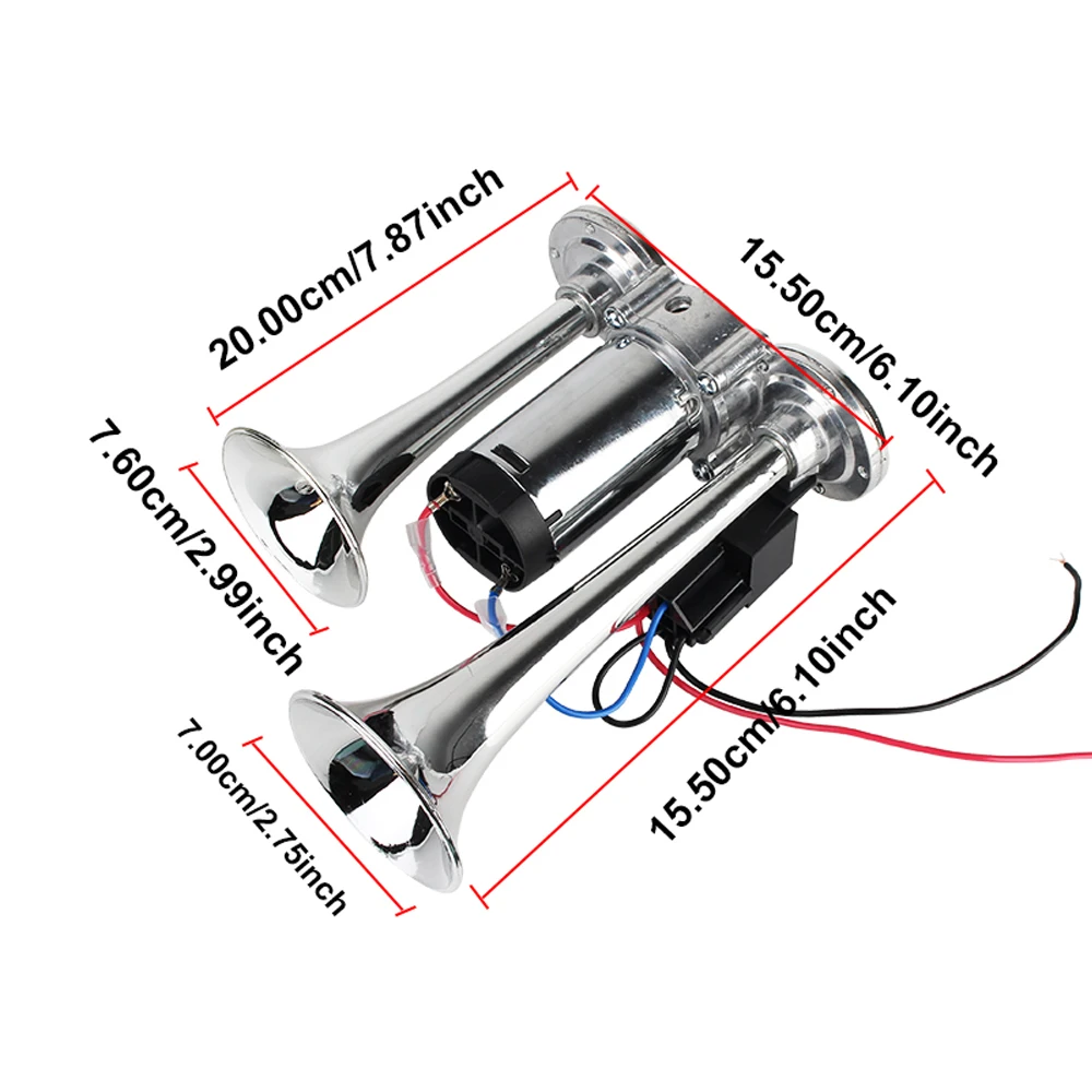 12V Modification For Motorcycle Boat Truck 600dB Dual Trumpets With Air Compressor and Relay Super Loud Car Electric Horn