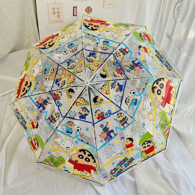 

Anime Cartoon Crayon ShinChans Transparent Fully Automatic Umbrella Thickened Folding Umbrellas for Boys Girls Students Umbrella