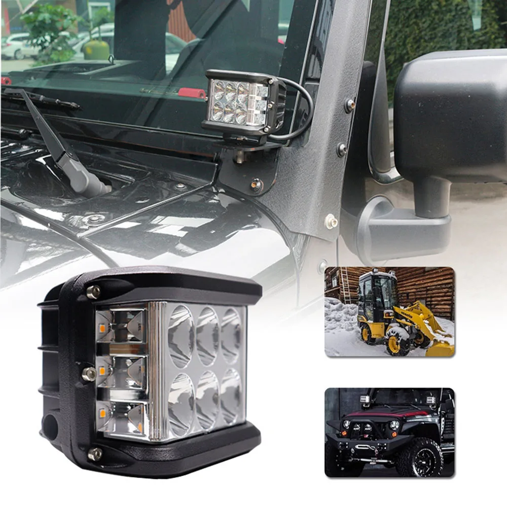 45W LED Three Side Illuminated Explosive Flashing Work Light Daytime Running Light for Wrangler Spotlight Off-Road Modified Lamp