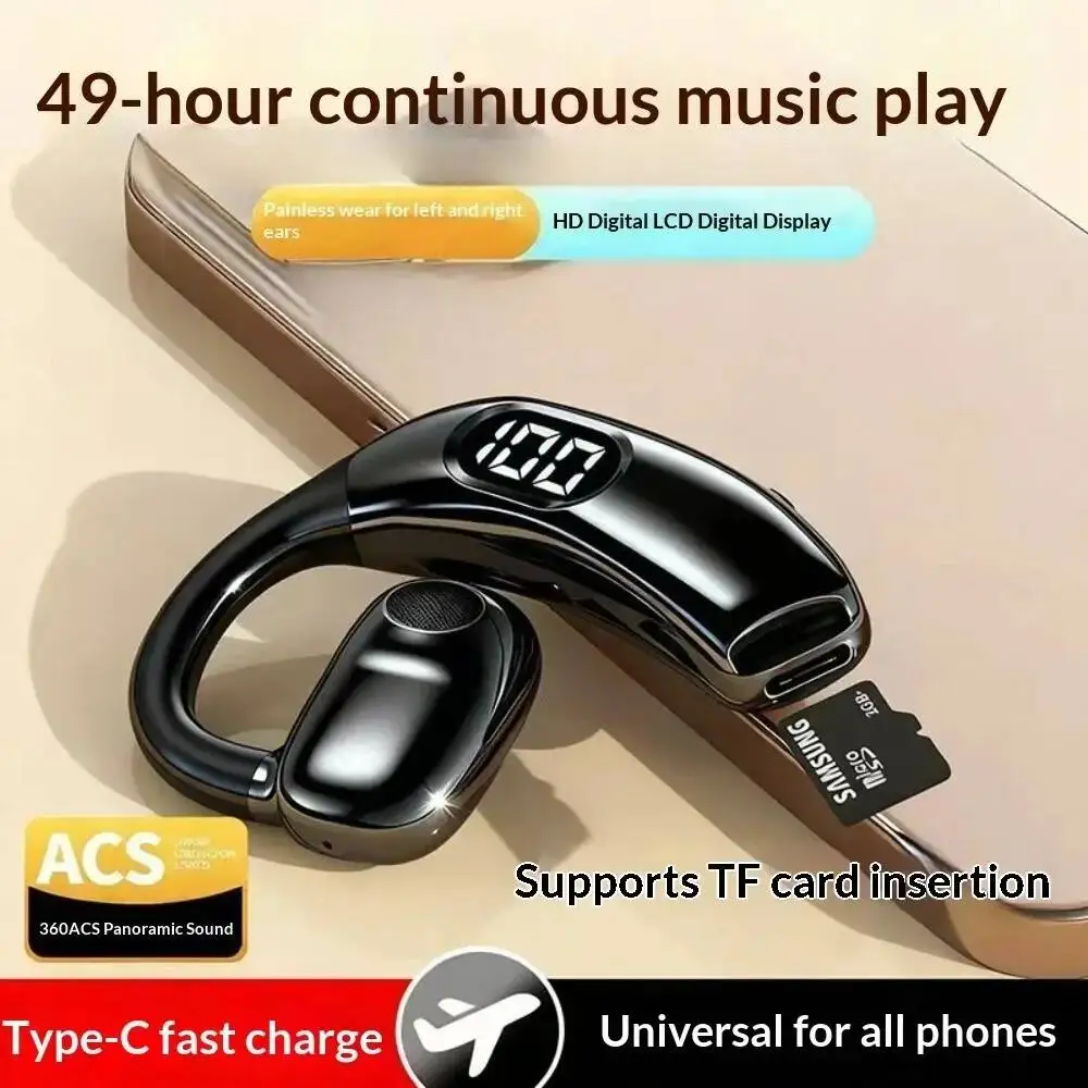 

Bluetooth 5.4 Single Earhook Hifi Power Digital Display Call Noise Cancellation Long Battery Life IPX5 Sports Running Earbuds