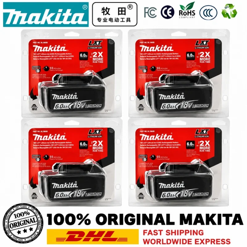 100% Genuine Makita 6Ah for Makita 18V Battery BL1860B BL1840 BL1830B BL1850B BL1850 BL1860 BL1815 Replacement Lithium Battery