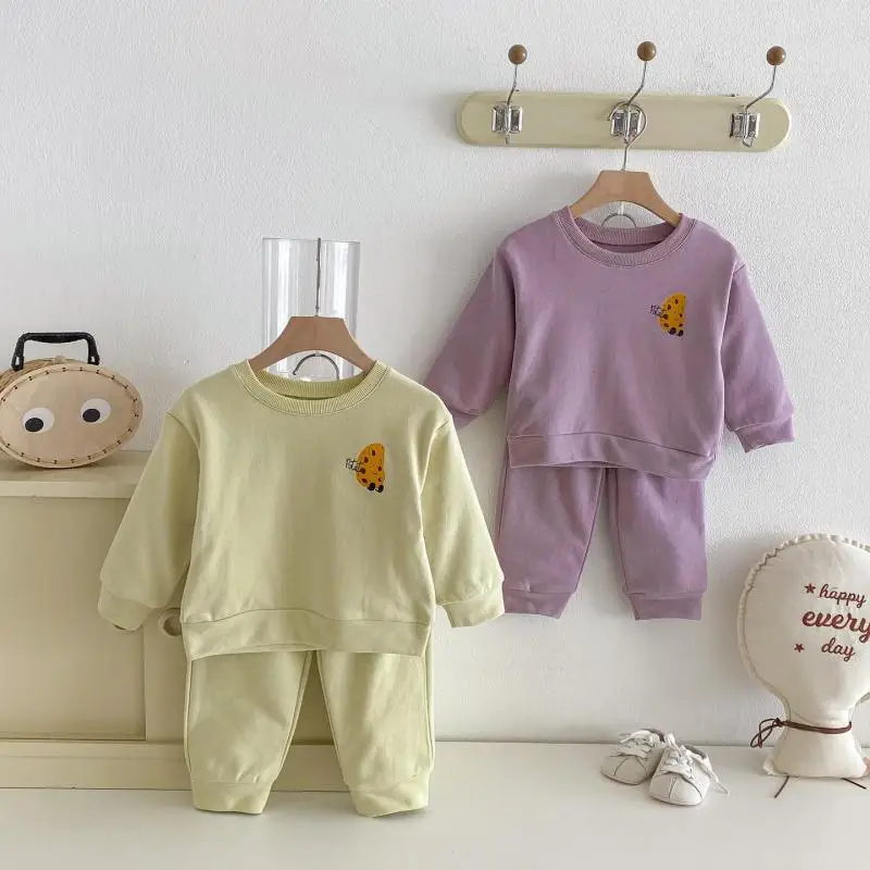 

2026 Spring New Baby Long Sleeve Clothes Set Boys Girls Cute Cartoon Sweatshirt + Pants 2pcs Suit Cotton Toddler Casual Outfits