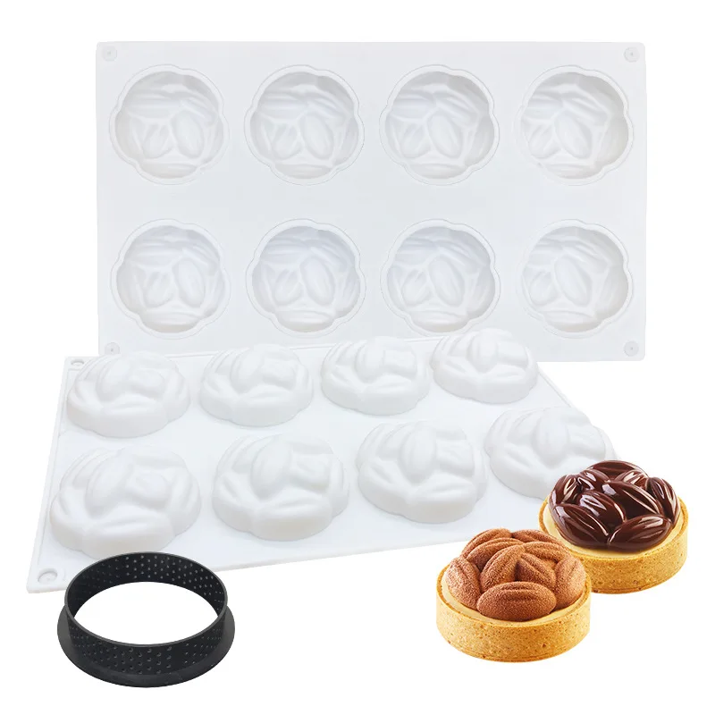 

8-Link Silicone Mold for Baking Coffee Bean Tart Cake round DIY Kitchen Cooking Tools French Sle Sweet Dert Mold
