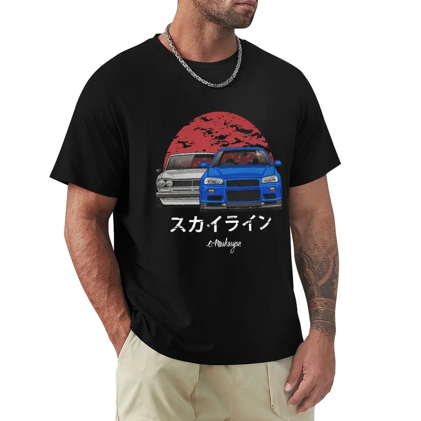 

Skyline R34 Hakosuka Jdm T Shirts for Men 100% Cotton Crazy T-Shirts Round Collar Car Automotive Tee Shirt Clothes Gift Idea