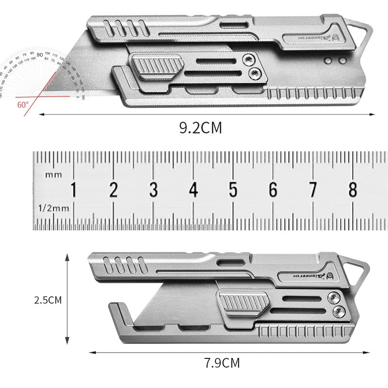 Titanium Alloy Utility Knife EDC Outdoor Tool Push-pull Knife Free 10 Replaceable SK5 Blade Express Box Knife with Back Clip