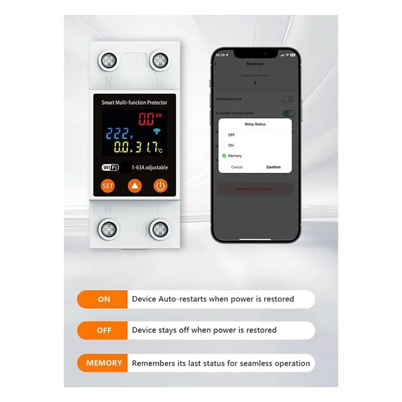 ABUI-2P 1-63A Tuya Wifi Smart Circuit Breaker LED Display Switch With Power Metering Smart Life Control Via For Alexa Home