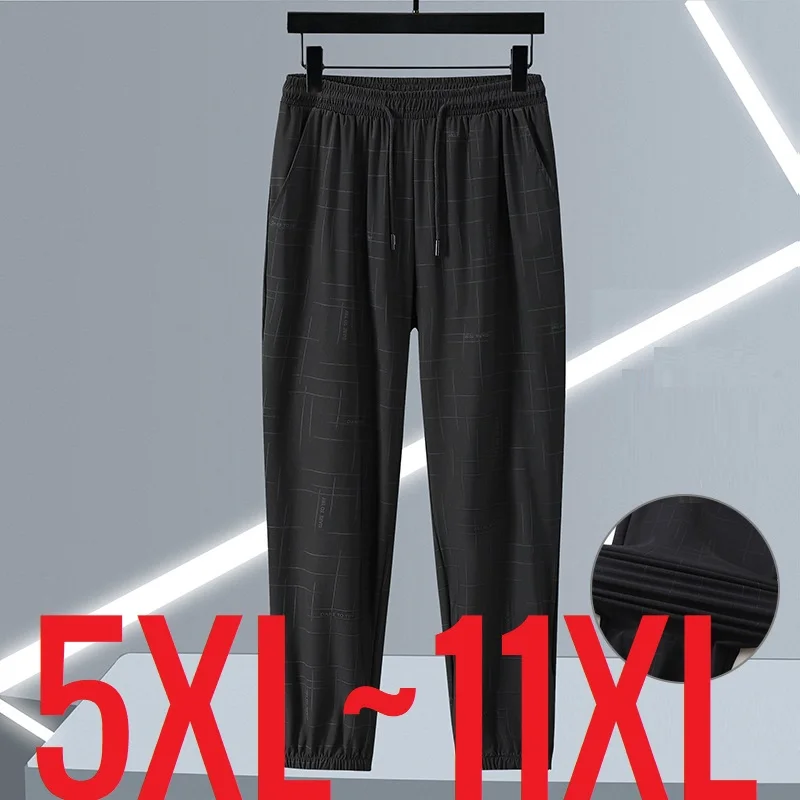 2024 Large Size Pant Men Long Length Elastic Waist Straight Summer Pants Men Ice Silk Thin Trouser Male Light Loose Stretch 11XL