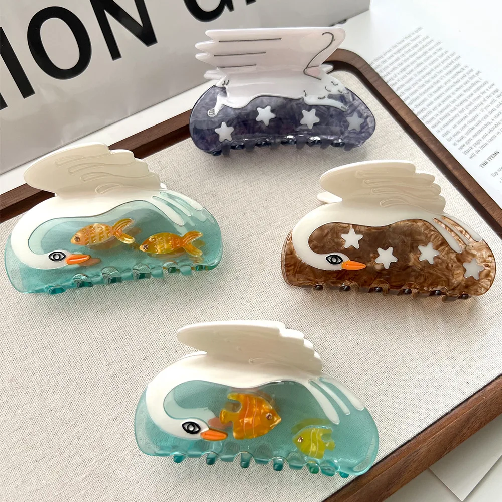 1Pcs New Acetate Vintage Cute Sun Duckbill Clip Cloud Swan Fish Star Hairpins Hair Claw Women Barrettes