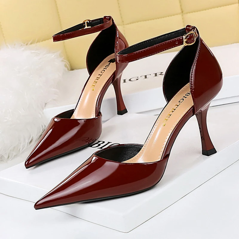 BIGTREE Shoes Nude Heels Women Pumps Patent Leather High-heeled Shoes Luxury Banquet Shoes Summer Women High Heels Sandals 2024