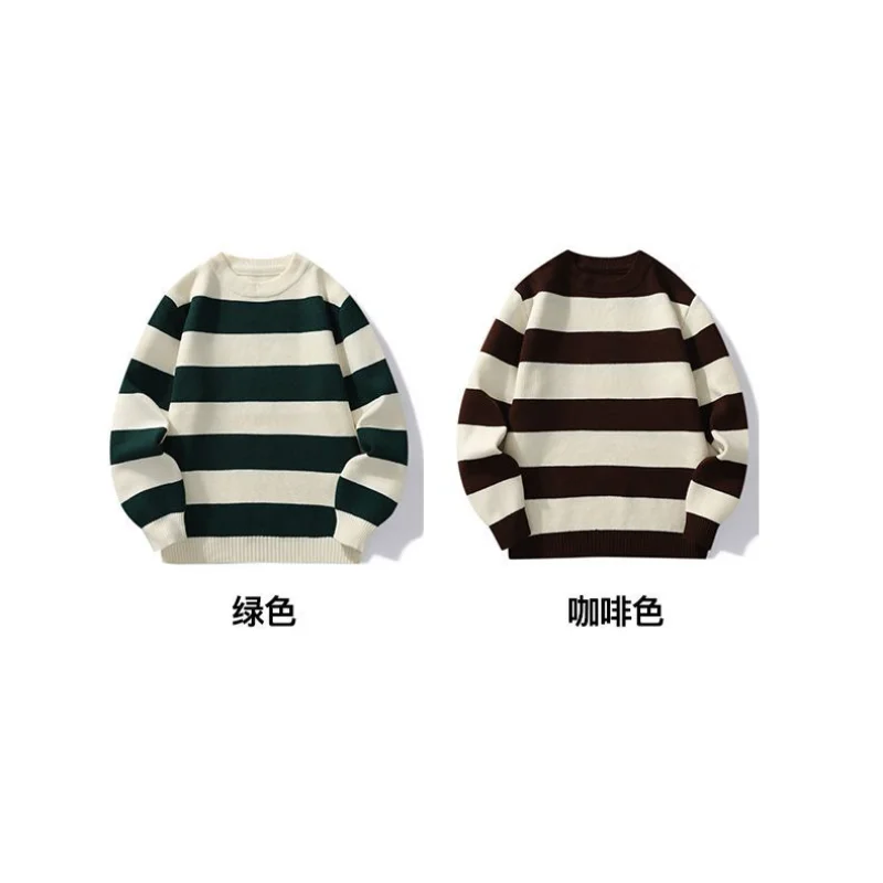 Engrossado em torno do pescoço listrado camisola masculina topo solto na moda marca tendência quente casual fundo
